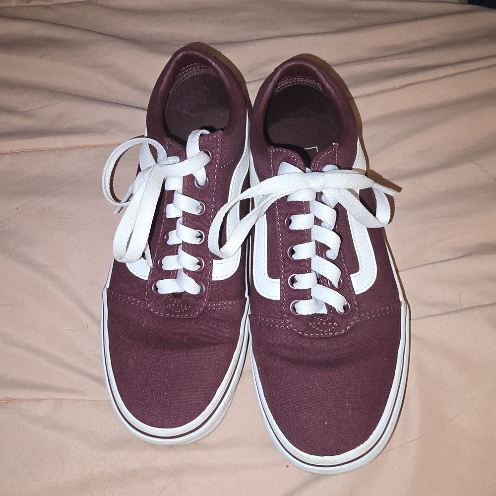 Vans Burgundy and White Sneakers